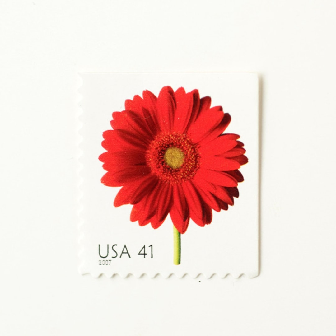 "41 Cent Red Gerbera Daisy Postage Stamps // Set of 10 // UNUSED Vintage Postage" - Postage Stamps in red by Flourish Fine Writing