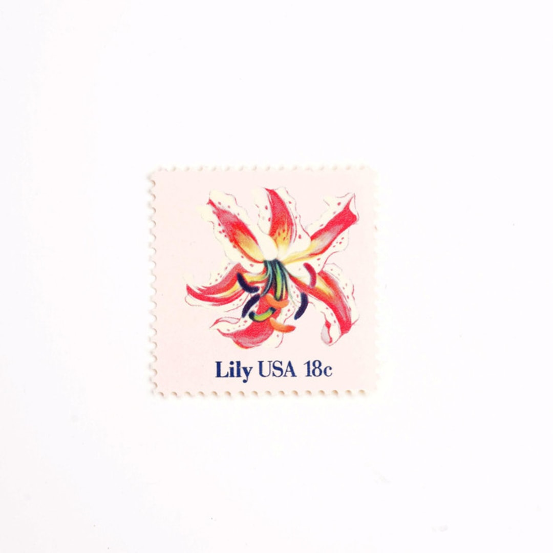 "18 Cent Lily Flower Postage Stamps // Set of 10 // Vintage Postage" - Postage Stamps in pink by Flourish Fine Writing