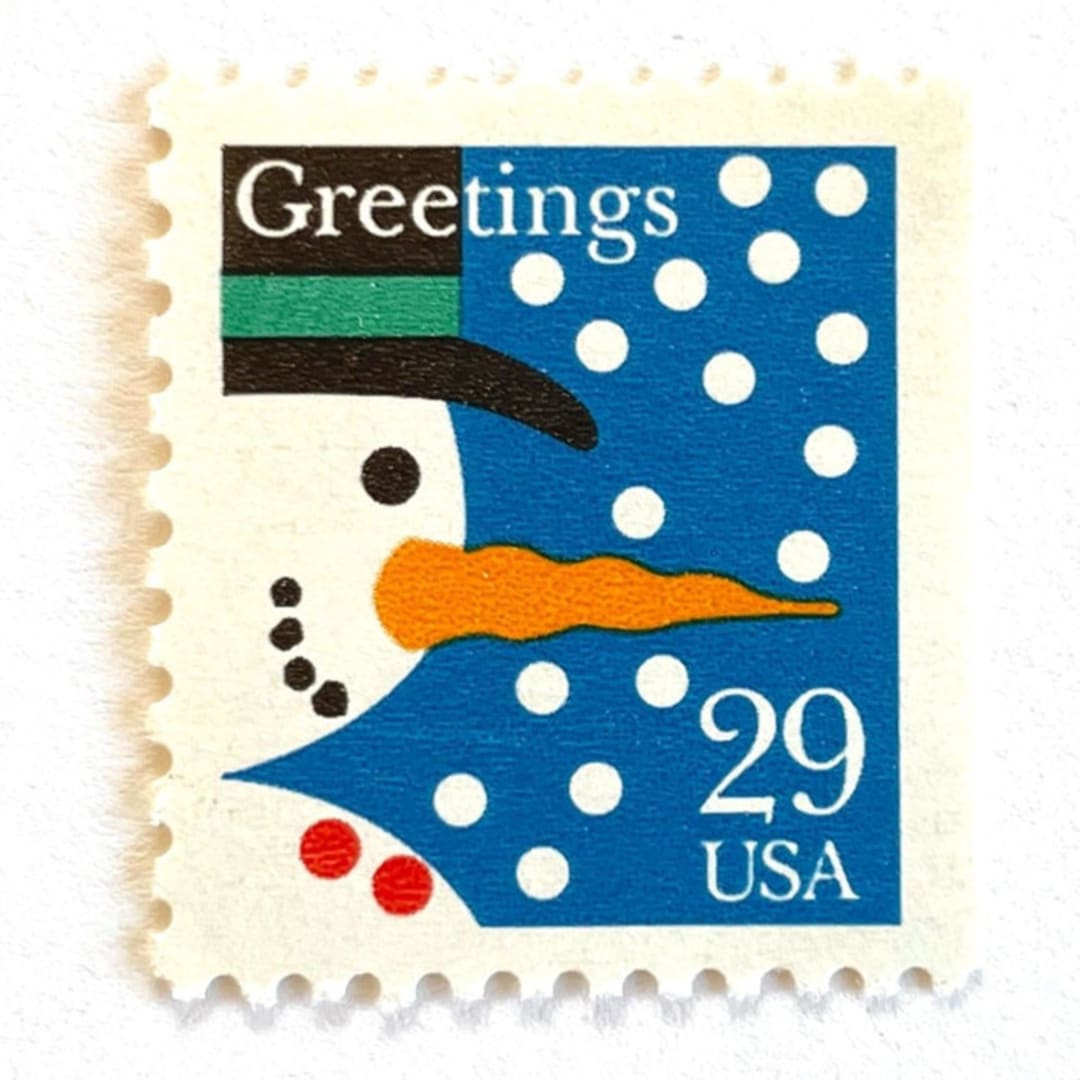 ""Snowman" Postage Stamps | Contemporary Christmas Series | Unused USPS Postage 29c | Pack of 10" - Postage Stamps in blue by Heritage Post House