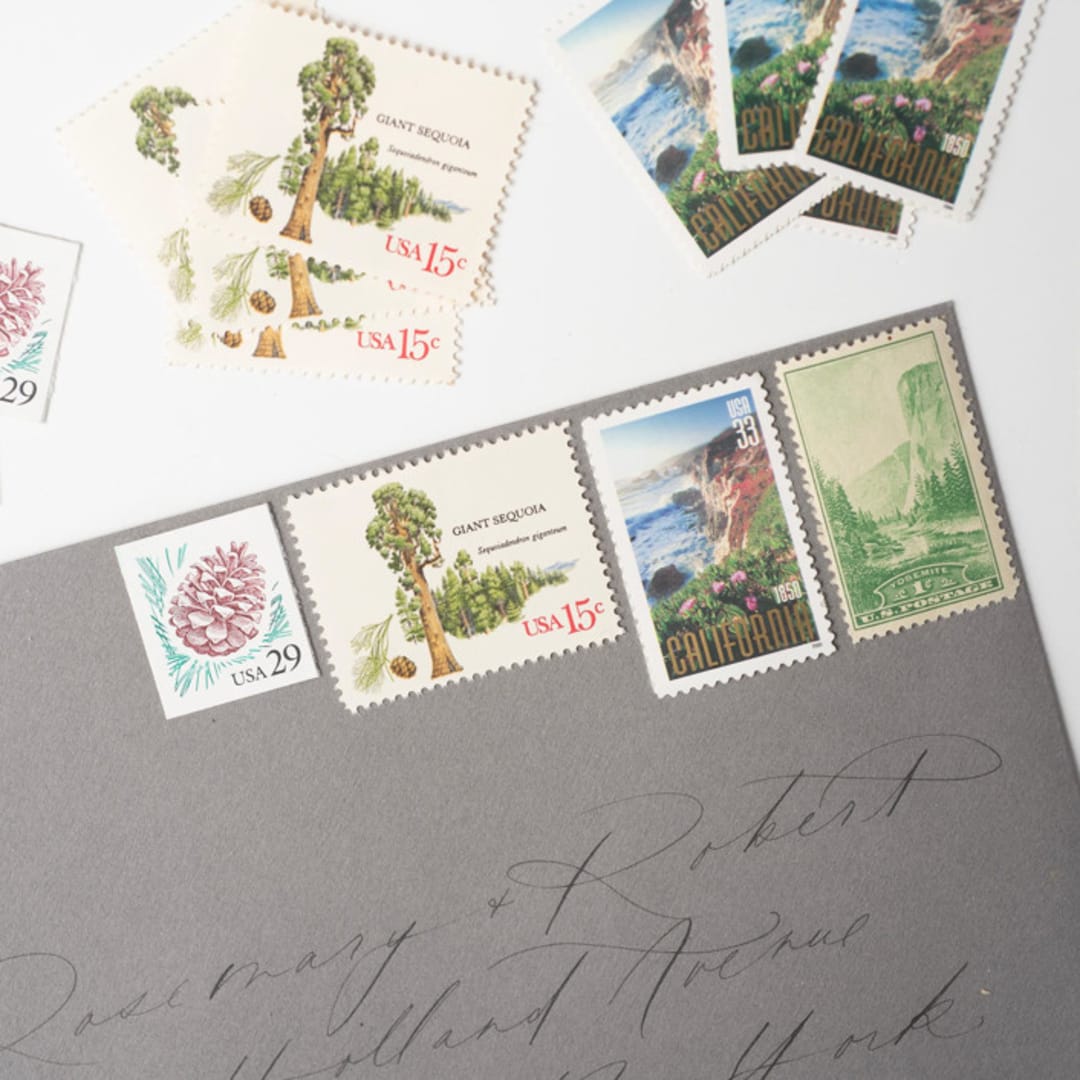 "Golden State Postage Set // Set of 5 // $.78 in postage per set" - Postage Stamps in green by Flourish Fine Writing