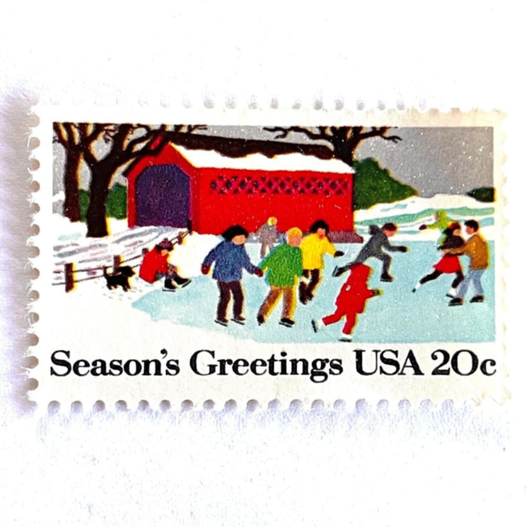 ""Ice Skating" Postage Stamps | Contemporary Christmas Series | Unused USPS Postage 20c | Pack of 10" - Postage Stamps in multicolor by Heritage Post House
