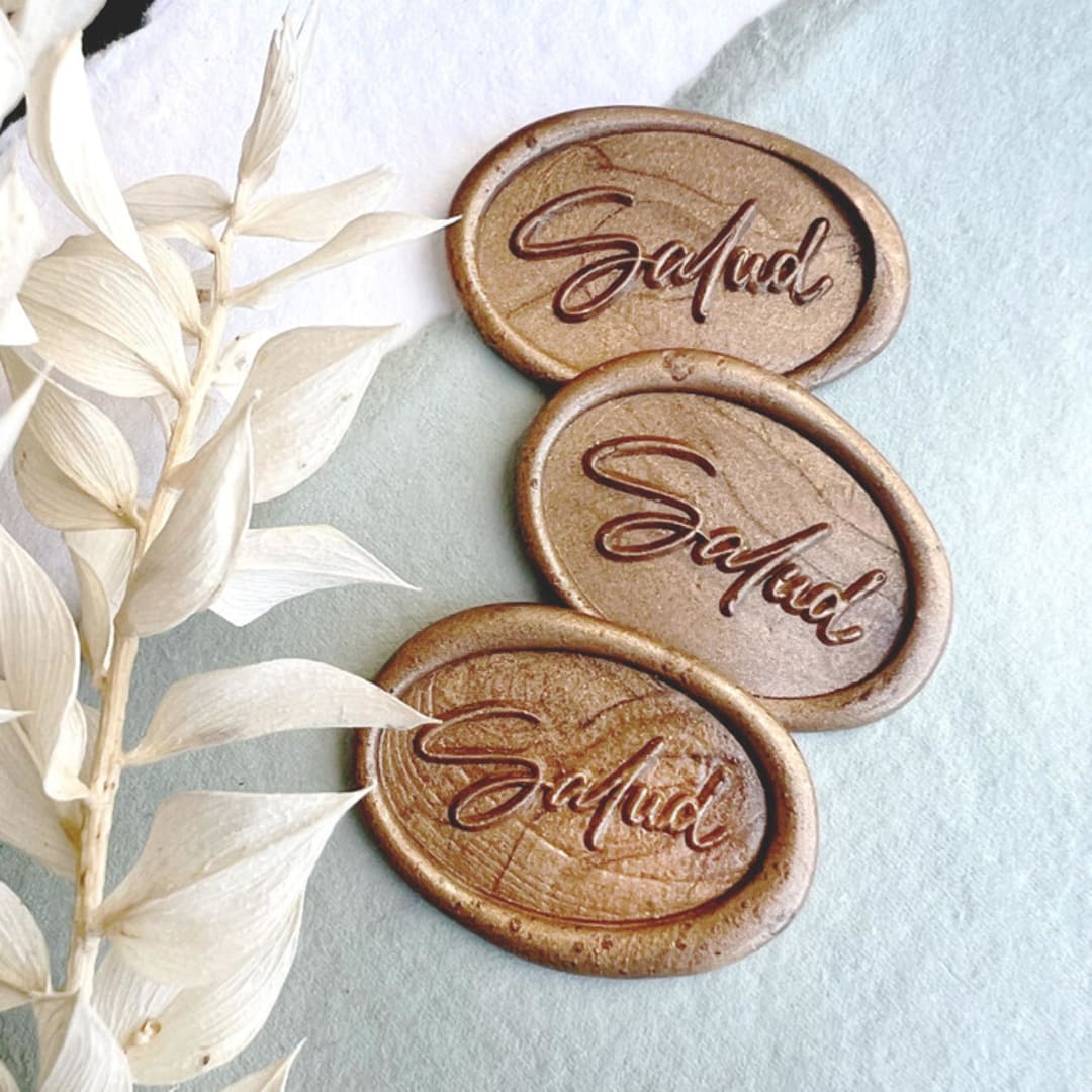 "Salud Wax Seal Sticker Dinner Menu Seal, Cheers Wax Stamp Sticker" - Wax Seals in gold by Eva Tadros