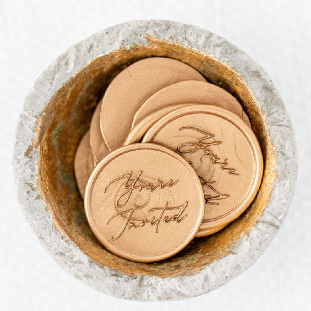 "You're Invited (Sold in Sets of 10)" - Wax Seals in gold by Lindsey Cain