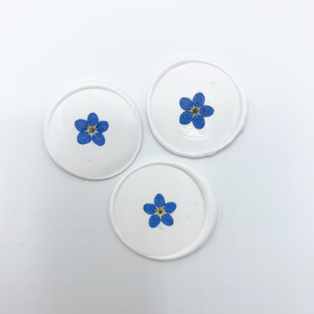 "Pressed Flower White Wax Seal Blue Forget Me Not Flowers Set Of 6" - Wax Seals in white by Christine OMalley