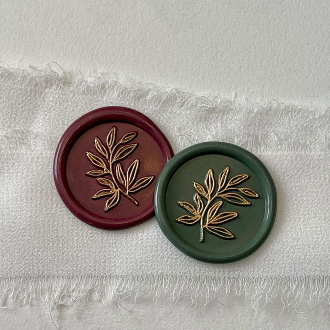 "Custom Olive Branch Wax Seals with Gold Accent (set of 10)" - Wax Seals in multicolorassorted-colors by Vee