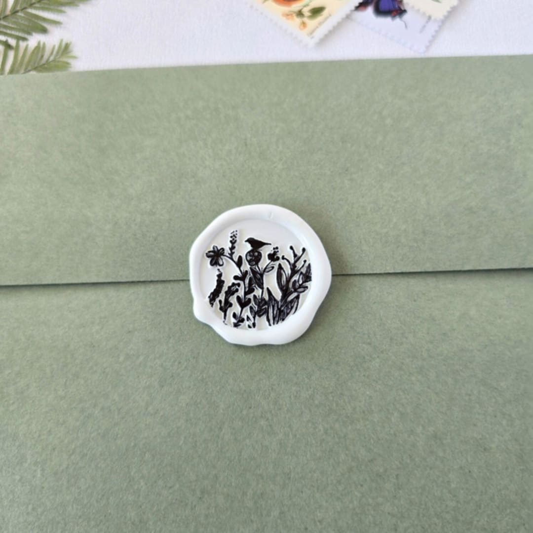 "Wildflower Field- White with Black Accents- Set of 25 Hand-crafted Wax Seals" - Wax Seals in multicolor by Inkspiringletters