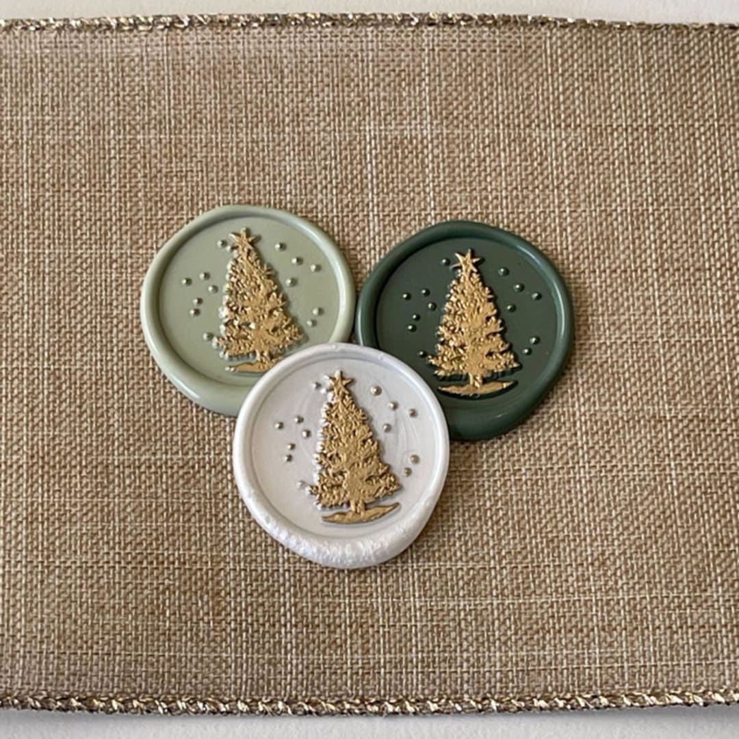 "Custom Christmas Tree Wax Seals with Gold Accent (set of 10)" - Wax Seals in multicolorassorted-colors by Vee