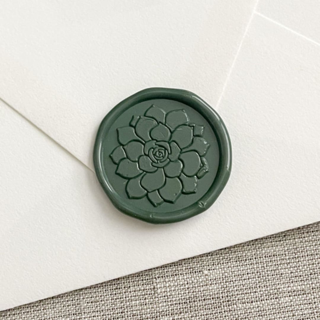 "Succulent self-adhesive wax seal stamp in olive green | Set of 10" - Wax Seals in green by Maria Ferrer G.