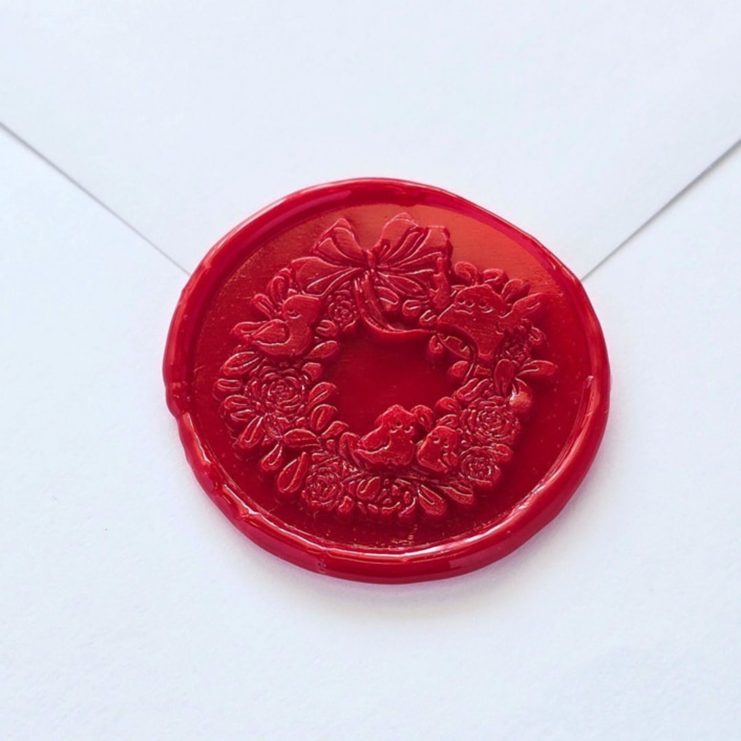 "Birds & Roses Wreath- Customizable Color- Set of 25 Hand-crafted Wax Seals" - Wax Seals in multicolor by Inkspiringletters
