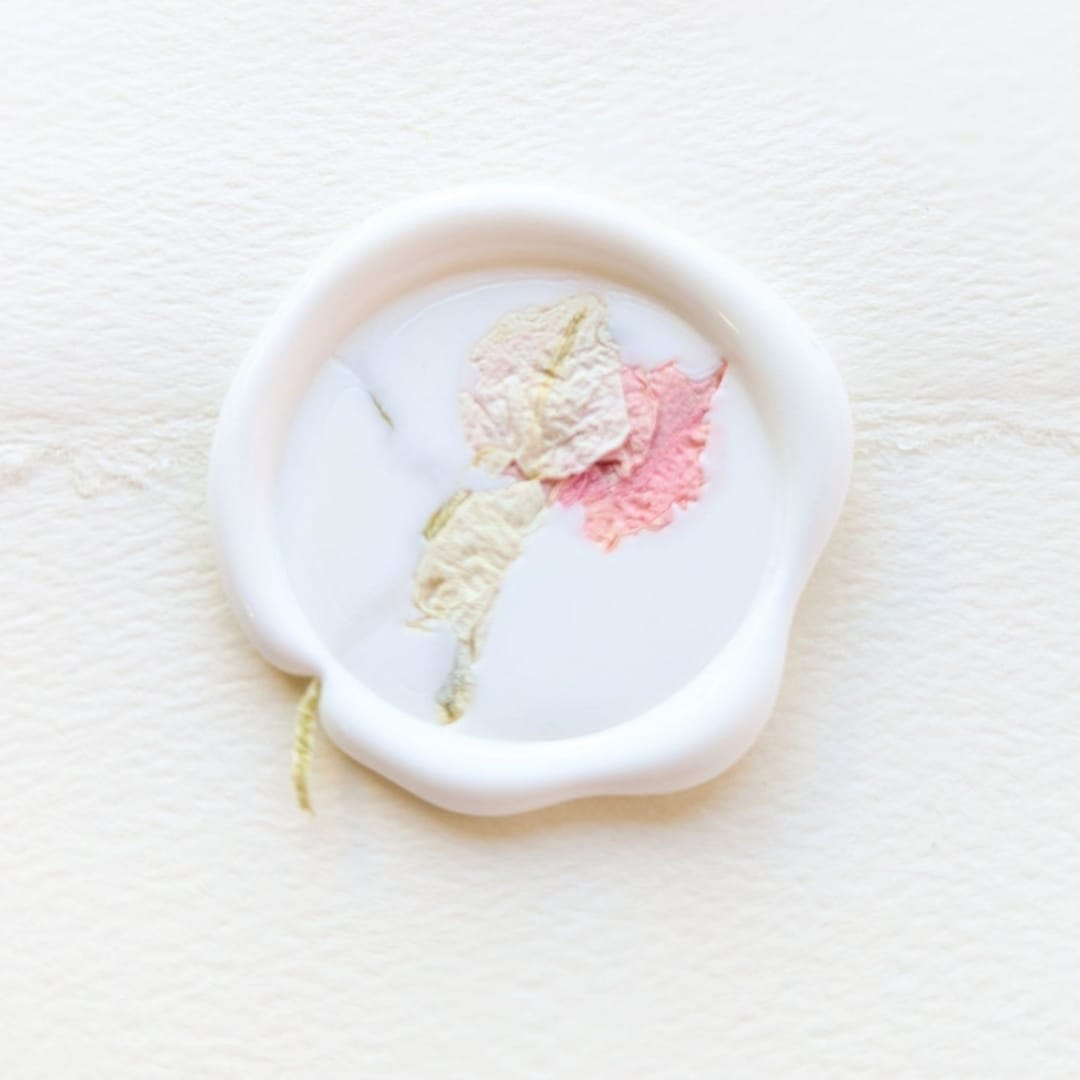 "Blush & Ivory- White - Customizable Shape- Set of 25  Hand-crafted Wax Seals with Organic Dried Florals" - Wax Seals in multicolor by Inkspiringletters