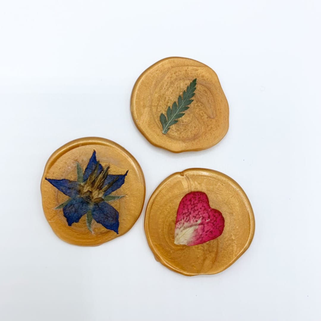 "Pressed Flower Gold Wax Seal Assorted Flowers Set Of 6" - Wax Seals in gold by Christine OMalley
