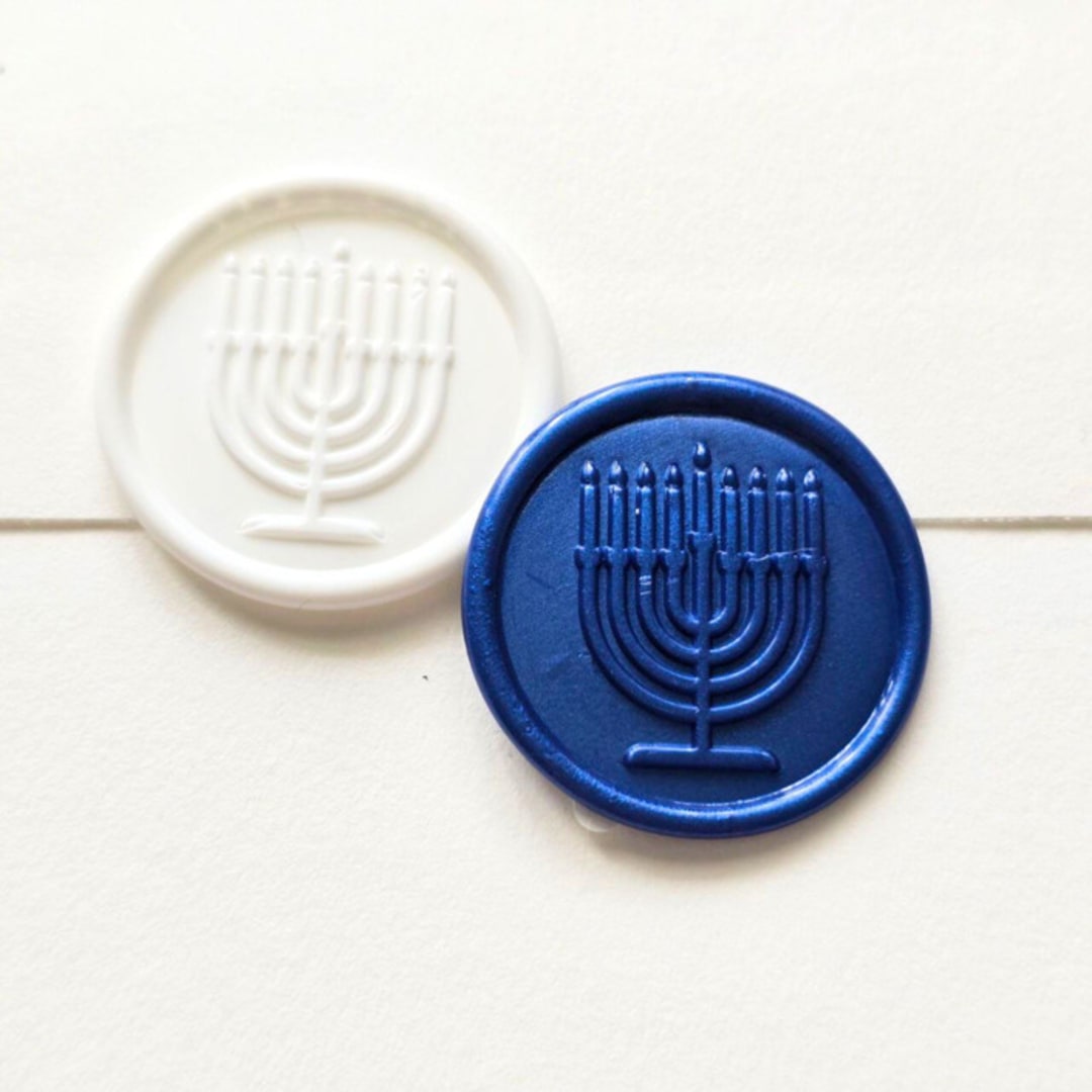 "Menorah- Blue and White- Set of 12 Hand-crafted Wax Seals" - Wax Seals in blue by Inkspiringletters