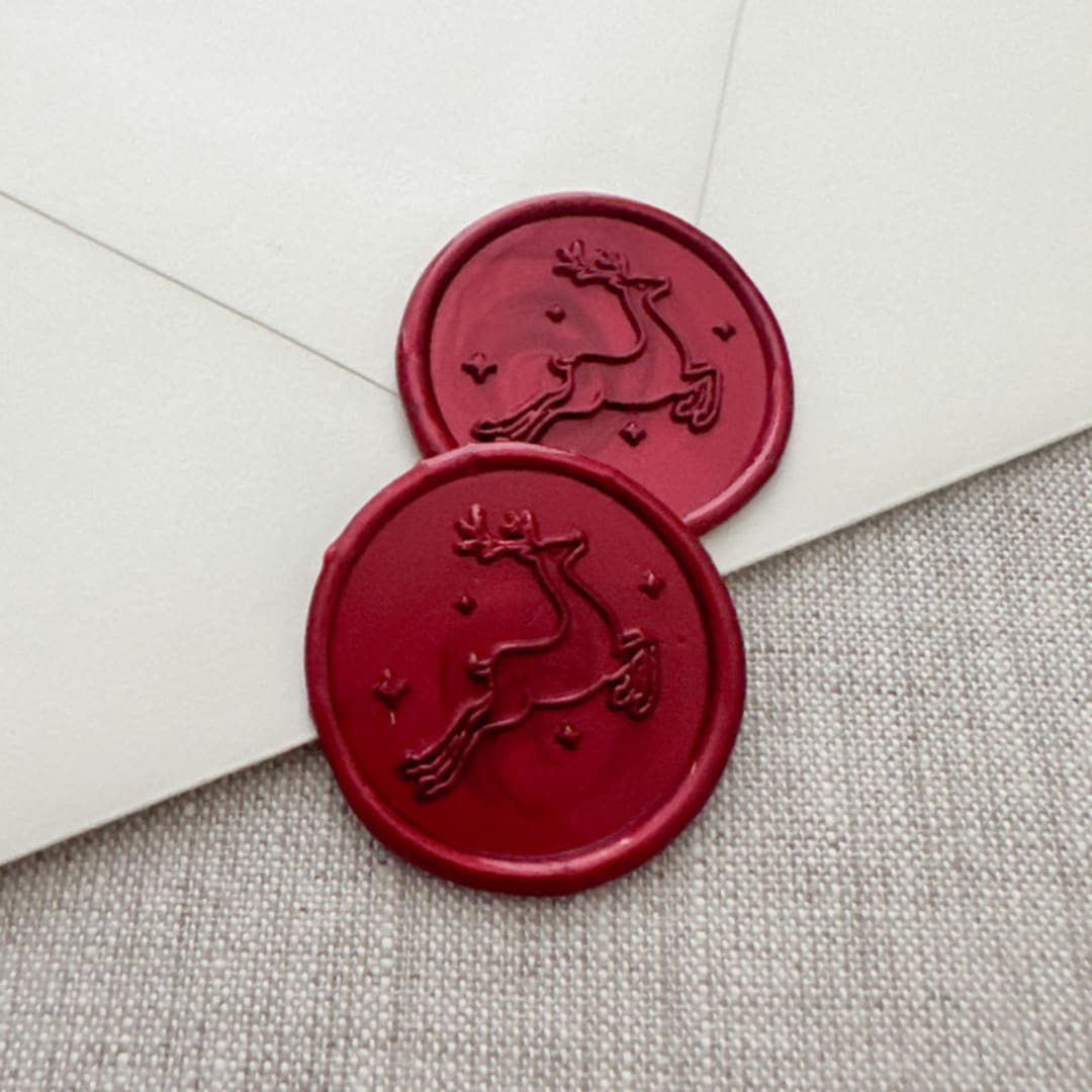 "Metallic Red Christmas Reindeer wax seal sticker | Set of 10" - Wax Seals in red by Maria Ferrer G.