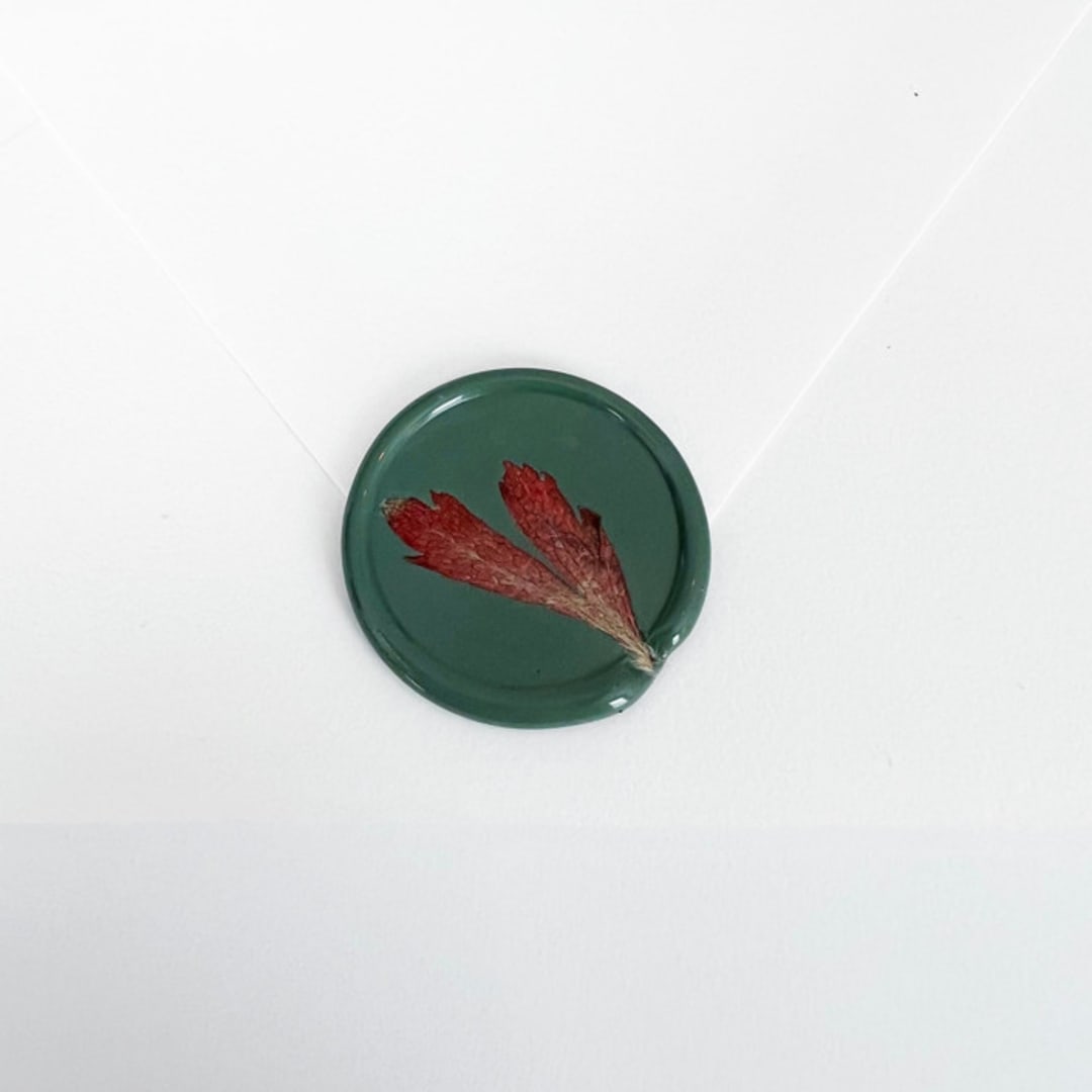 "Red Anemone Leaves Wax Seal in Green | Pack of 10" - Wax Seals in green by Caitlin Home