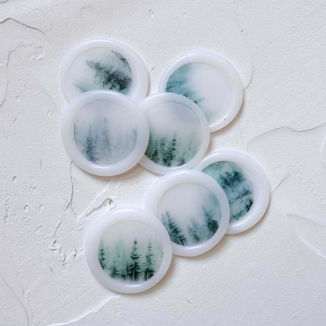 Self-adhesive wax seal | Misty Pines design - translucent