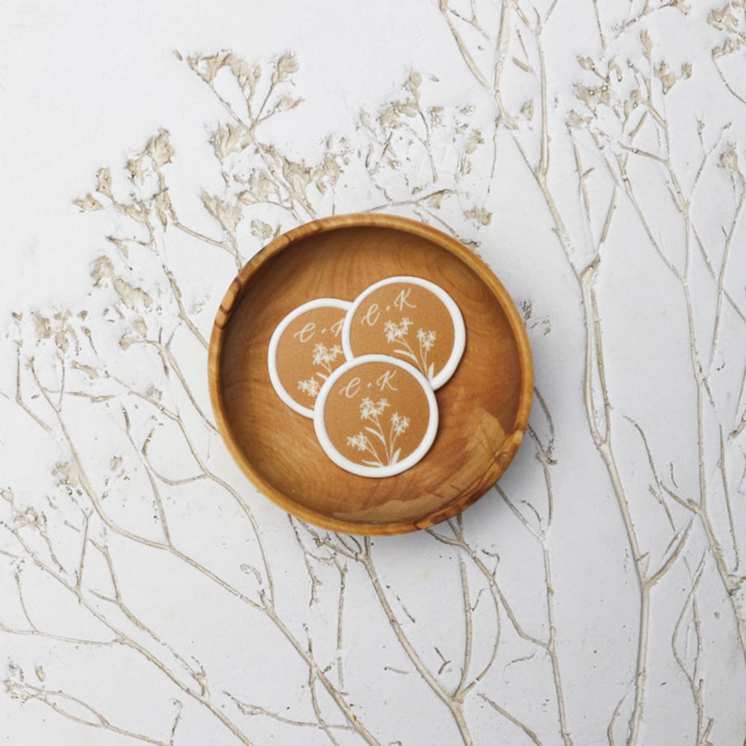 "Custom Monogram Terracotta With White Daisies Wax Seals | Set of 25" - Wax Seals in orange by Clove and Cedar Design