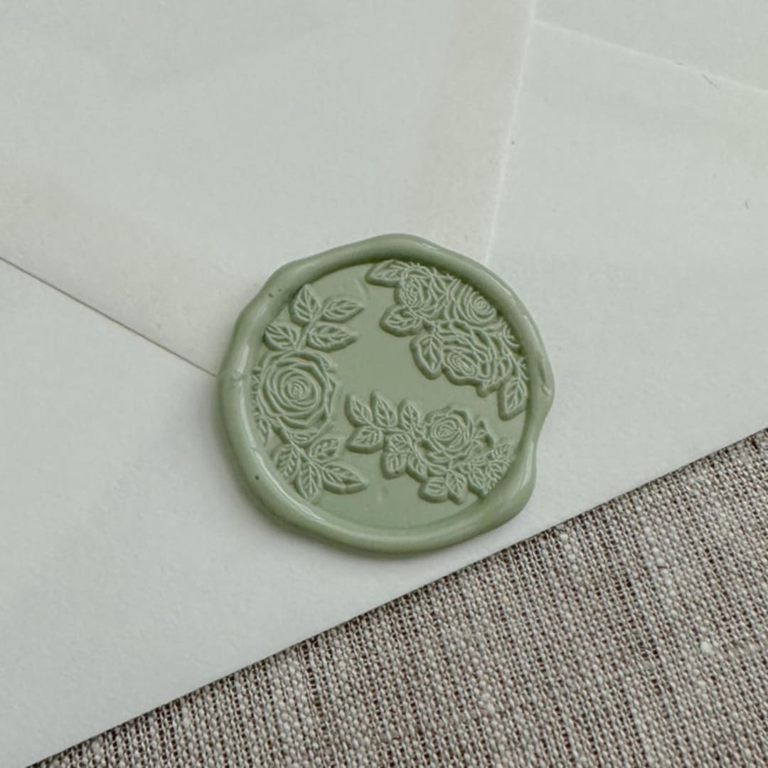 "Sage green roses wax seal stickers | Set of 10" - Wax Seals in green by Maria Ferrer G.