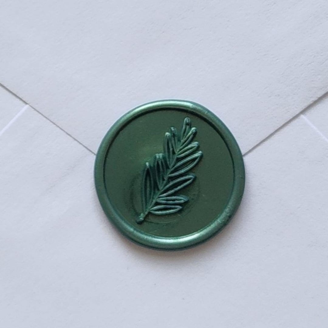 "Customizable Color Leafy Branch Self-Adhesive Wax Seals, Set of 5" - Wax Seals in green by MC silverlinings