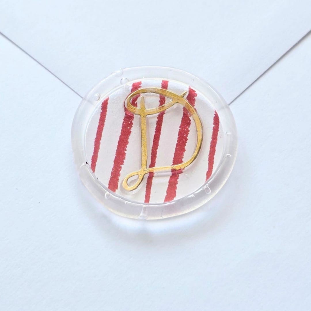 "Striped Playful Cursive Monogram- Customizable- Set of 25 Hand-crafted  Clear Wax Seals" - Wax Seals in clear by Inkspiringletters