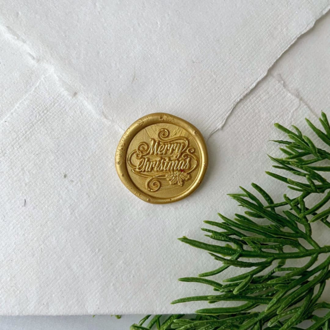 "Merry Christmas Gold Wax Seal - set of 10" - Wax Seals in gold by Honey Silks Co