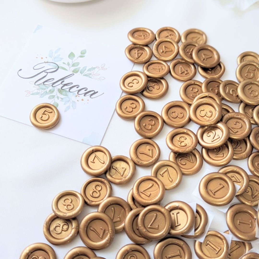 "Mini Table Numbers- Customizable Color- Set of 12 Hand-crafted Wax Seals" - Wax Seals in multicolor by Inkspiringletters