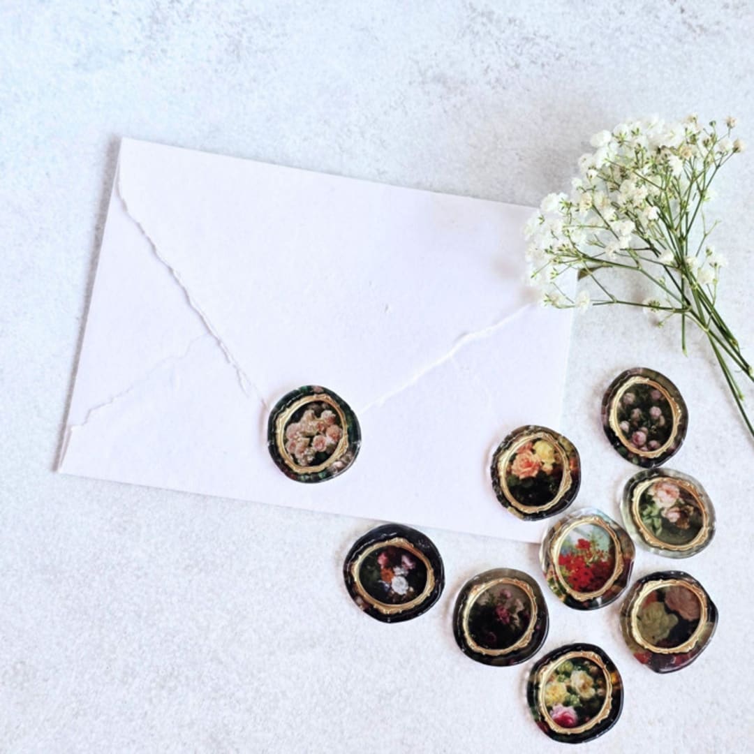 "Fine Art Gilded Framed Roses- Set of 9 Hand-crafted Wax Seals" - Wax Seals in multicolorassorted-colors by Inkspiringletters
