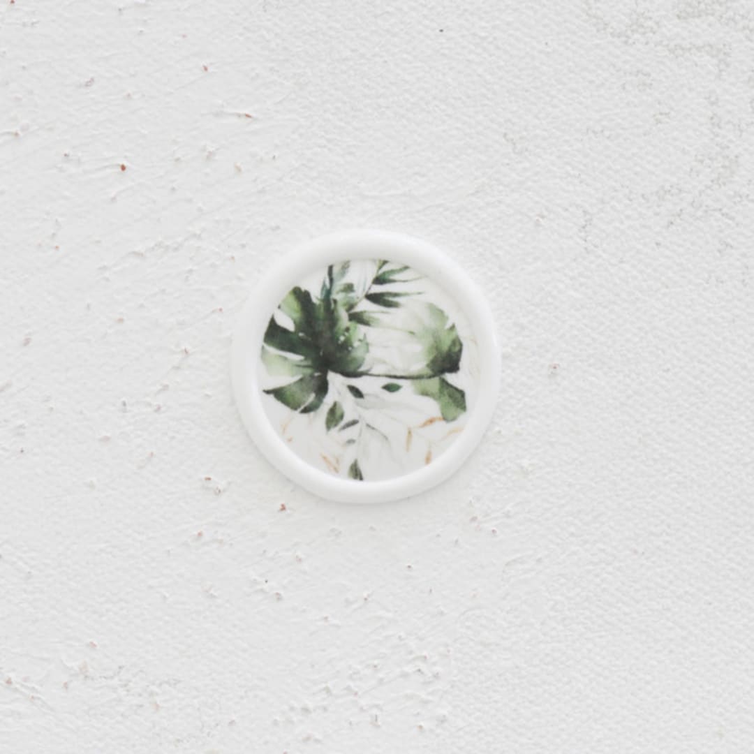 Green Monstera Leaf Vellum Wax Seals | Set of 25