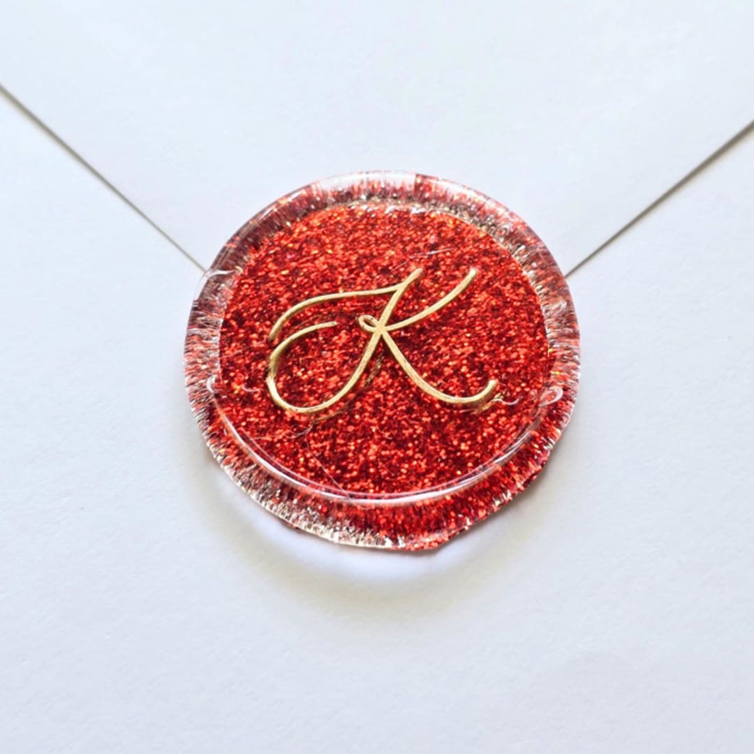 "Glitter Script Monogram- Customizable- Set of 25 Hand-crafted Red Wax Seals" - Wax Seals in red by Inkspiringletters