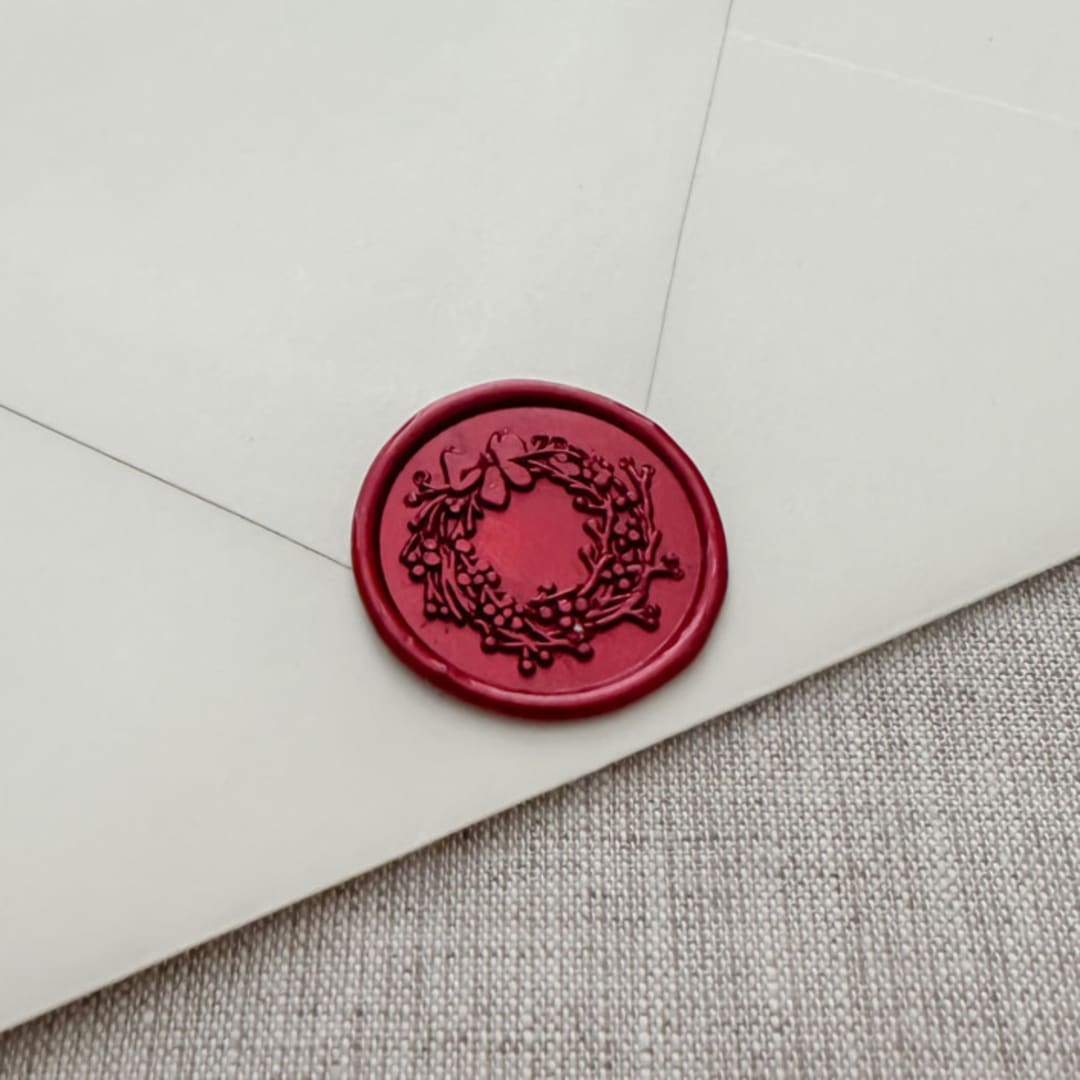 "Metallic Red Christmas Wreath wax seal sticker | Set of 10" - Wax Seals in red by Maria Ferrer G.