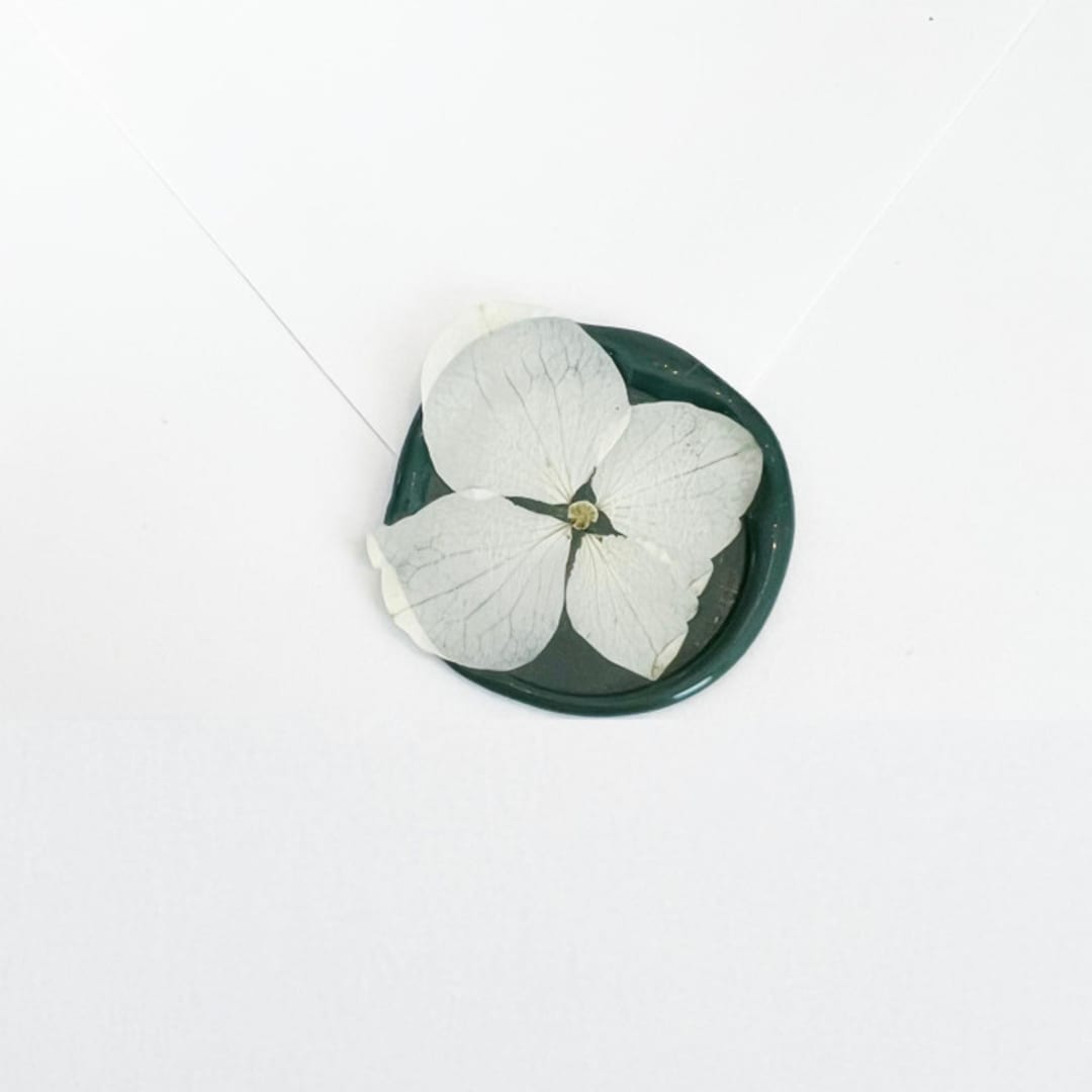 "White Hydrangea Wax Seal in Green | Pack of 10" - Wax Seals in green by Caitlin Home