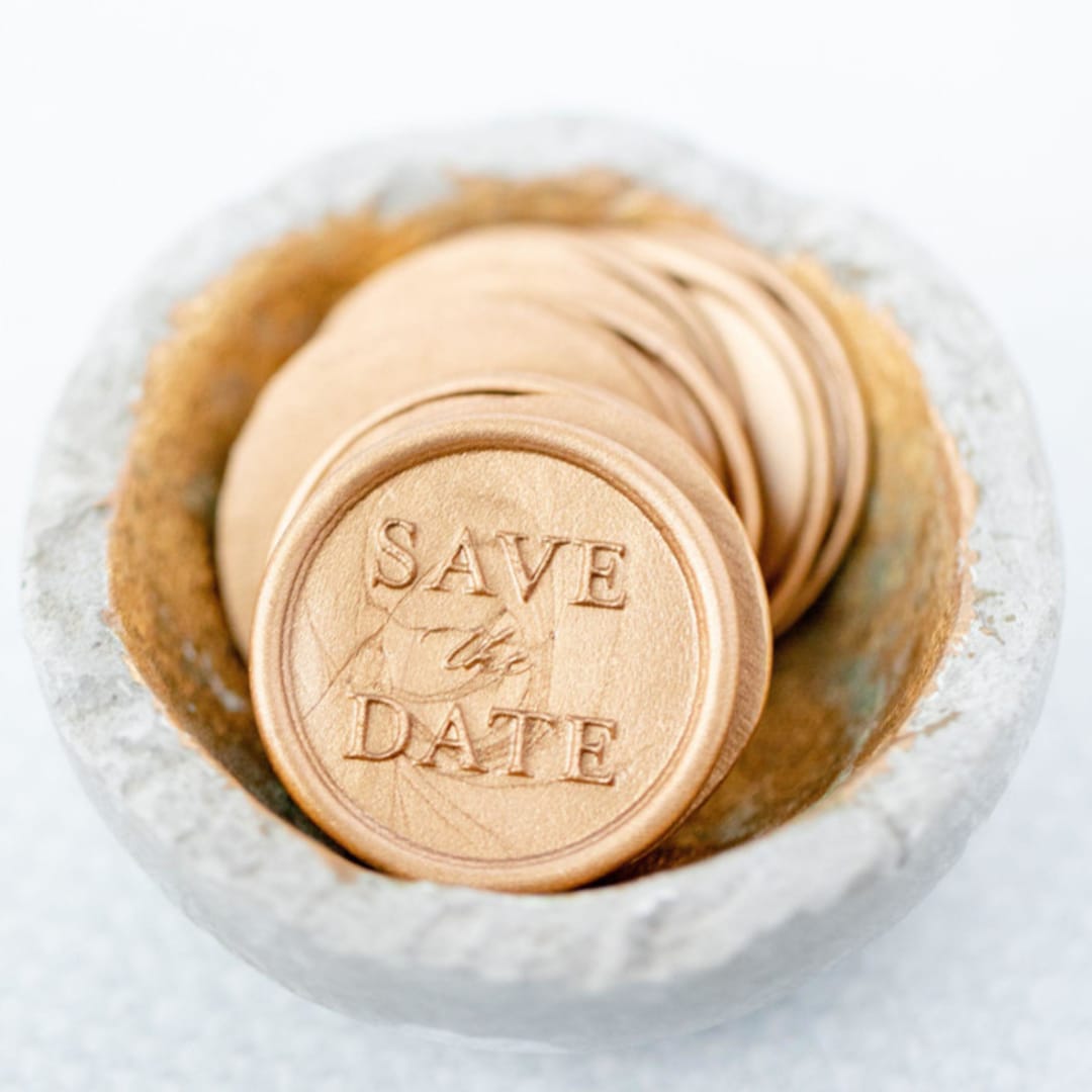 "Save The Date (Sold in Sets of 10)" - Wax Seals in gold by Lindsey Cain