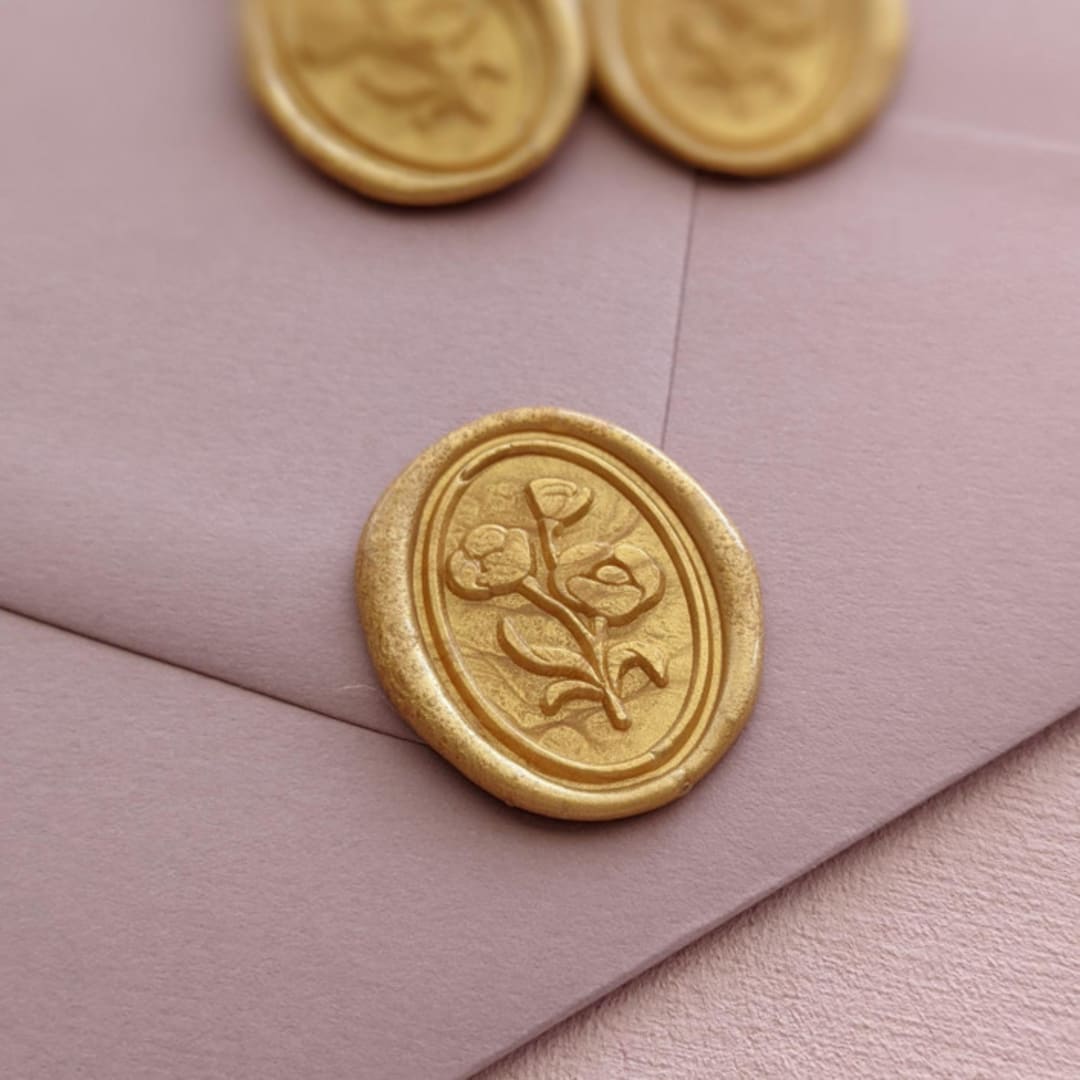 Gold Oval Wax Seal With Vintage Florals (set of 10)