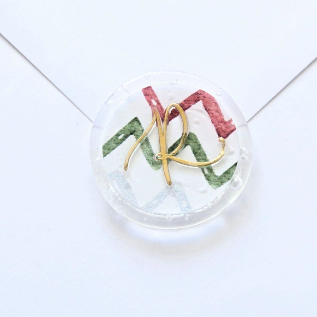 "Holiday Herringbone Script Monogram- Customizable Initial- Set of 25 Hand-crafted Clear  Wax Seals" - Wax Seals in clear by Inkspiringletters
