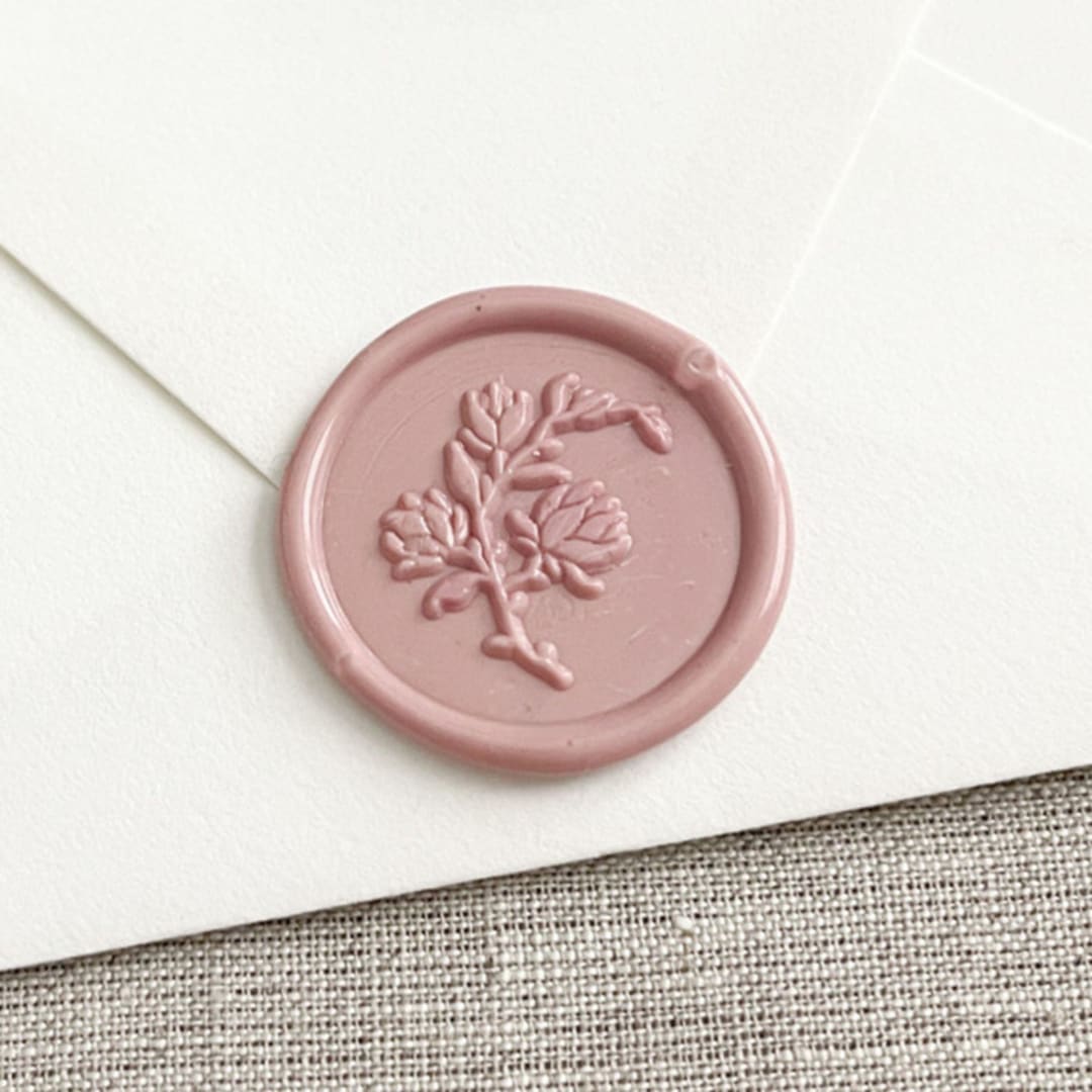 "Magnolia self-adhesive wax seal in rose pink | Set of 10" - Wax Seals in pink by Maria Ferrer G.