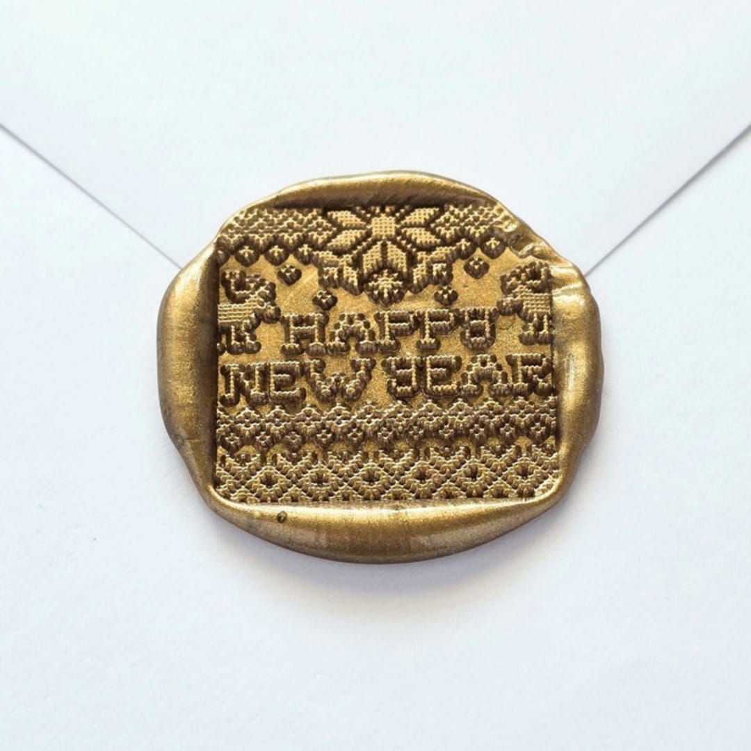 "Cross Stitched Happy New Year - Customizable Color- Set of 25 Hand-crafted Wax Seals" - Wax Seals in multicolor by Inkspiringletters
