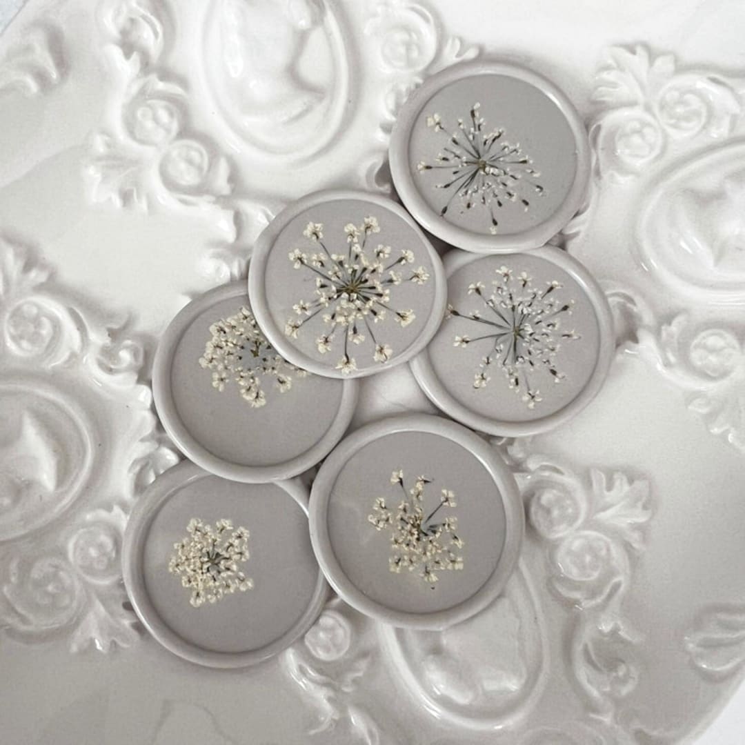 "Queen Anne's Lace in Linen Wax Seals | Pack of 10" - Wax Seals in gray by Caitlin Home