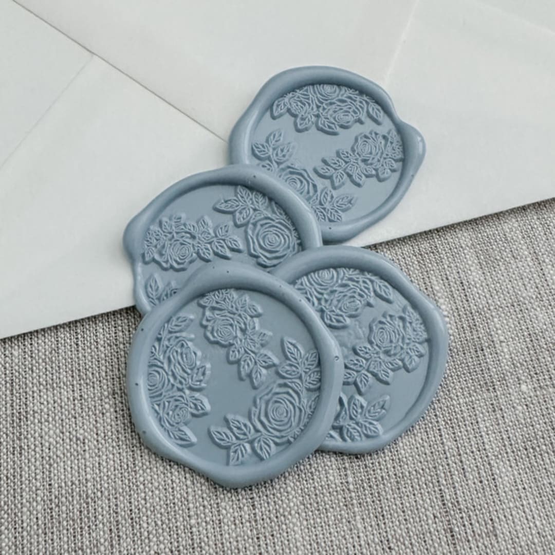 "Dusty blue roses wax seal stickers | Set of 10" - Wax Seals in blue by Maria Ferrer G.