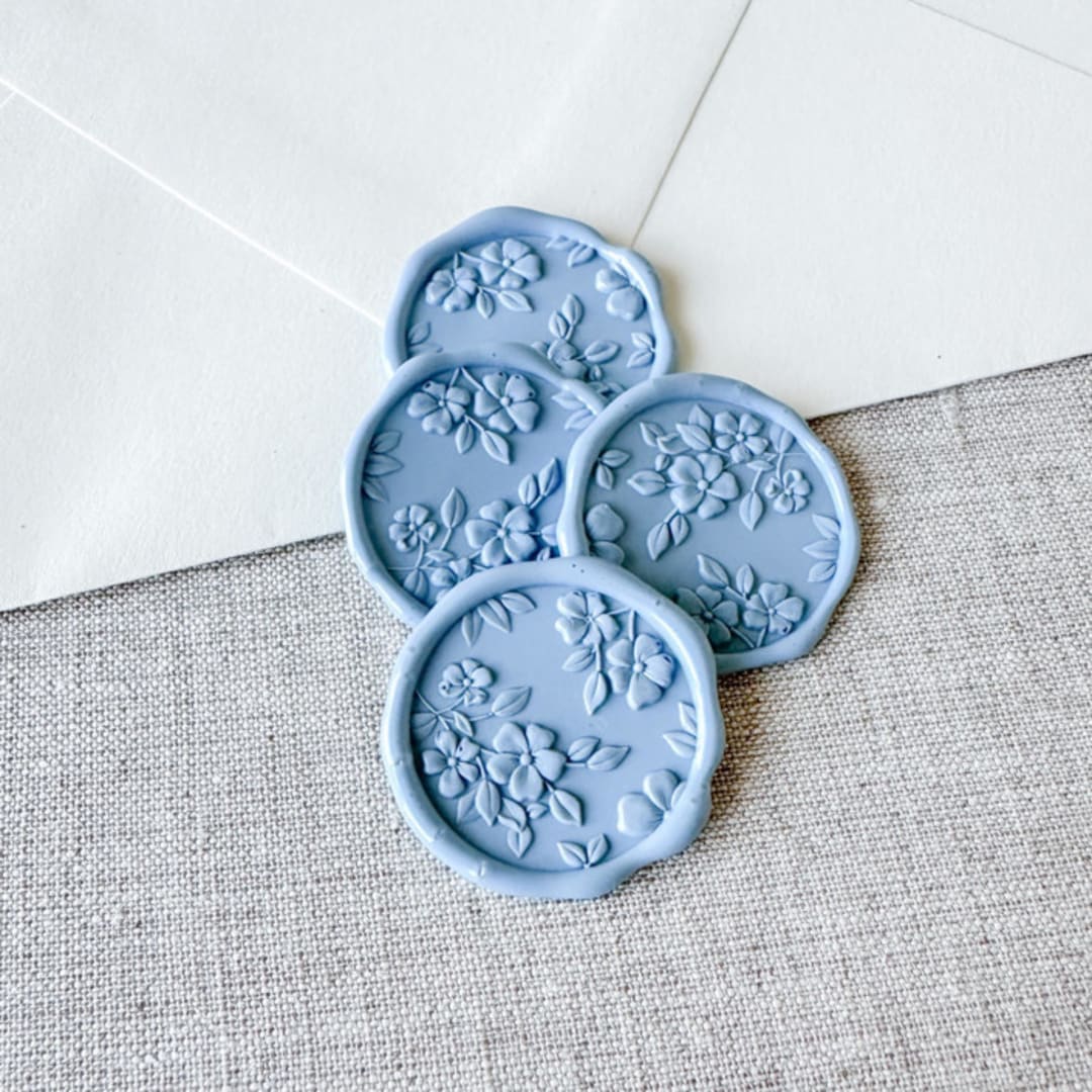 "Dusty Blue floral pattern 3D wax seal stickers | Set of 10" - Wax Seals in blue by Maria Ferrer G.