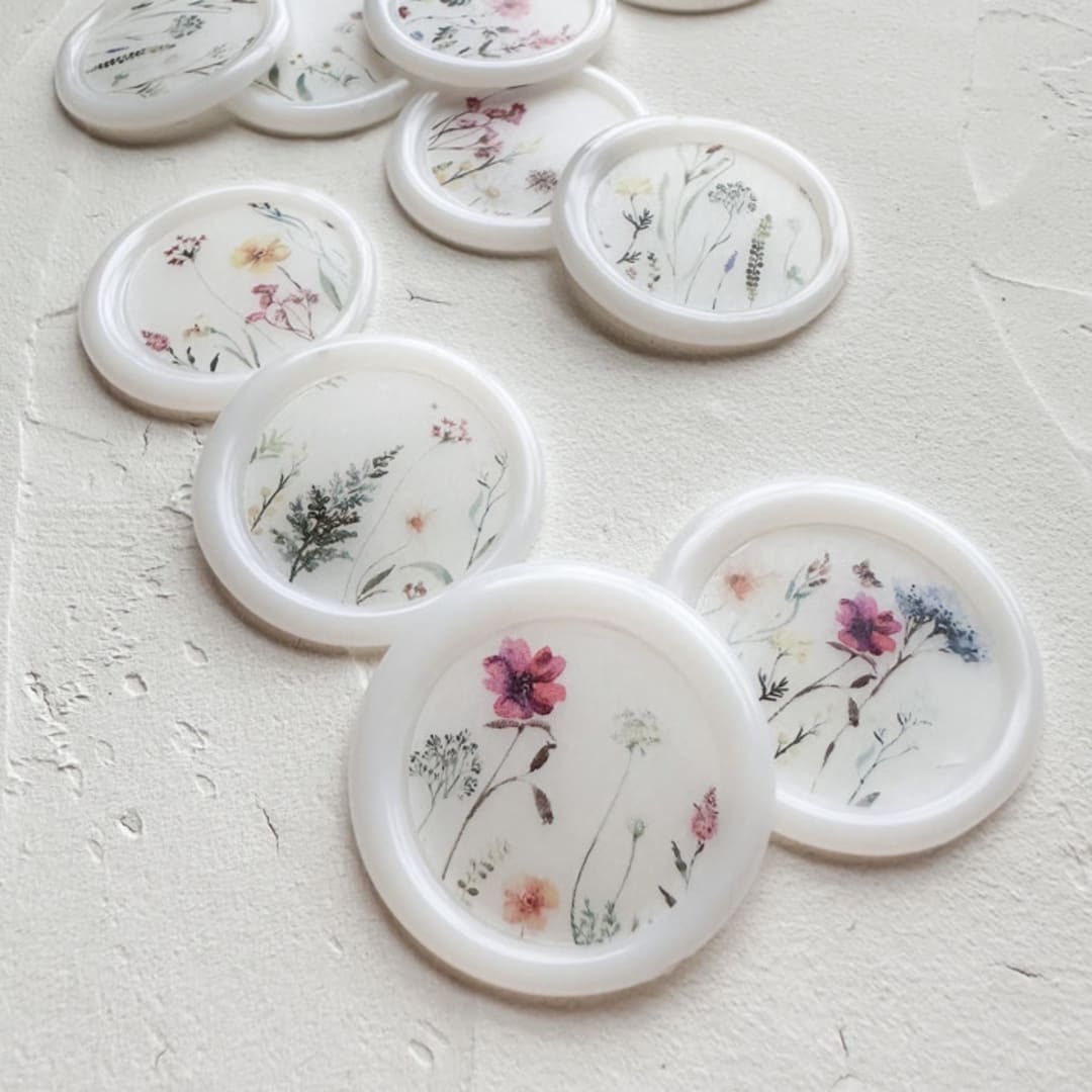 Self-adhesive wax seal | Bright watercolor florals design - translucent