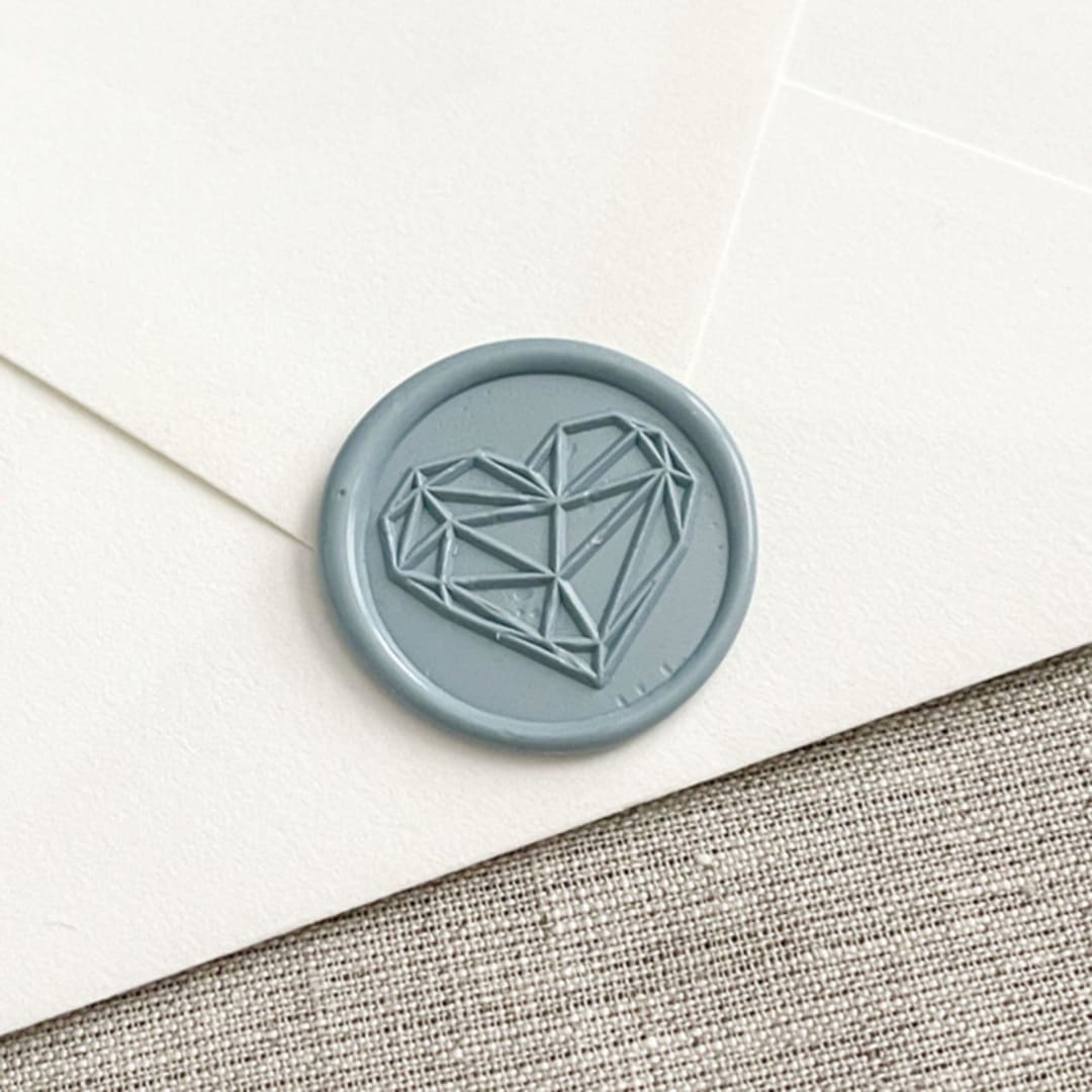 "Geometric heart self-adhesive wax seal in dusty blue | Set of 10" - Wax Seals in blue by Maria Ferrer G.