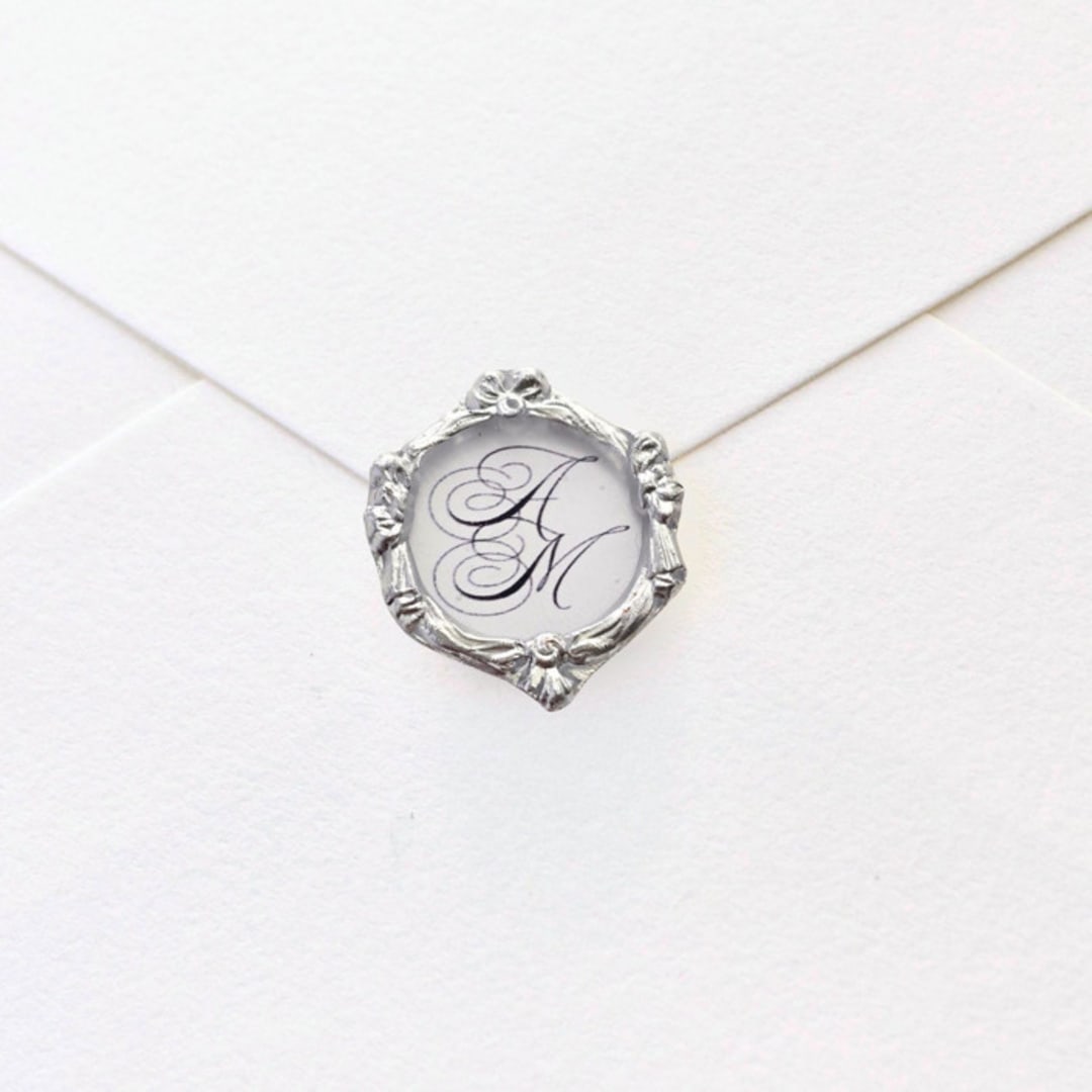 "Framed Flourised Monogram- Customizable Fine Art Hand-crafted Wax Seals- Set of 25" - Wax Seals in clear by Inkspiringletters