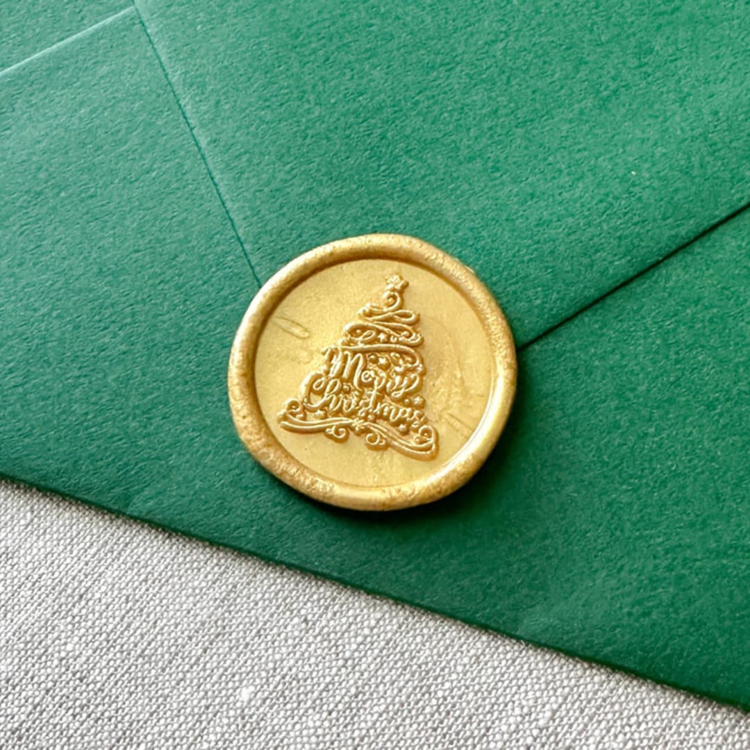 ""Merry Christmas" tree calligraphy wax seal sticker | Customizable Color | Set of 10" - Wax Seals in multicolorassorted-colors by Maria Ferrer G.