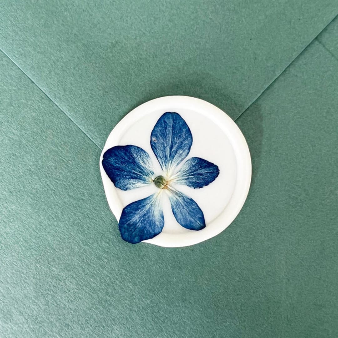 "Blue Hydrangea in White Wax Seals | Pack of 10" - Wax Seals in blue by Caitlin Home