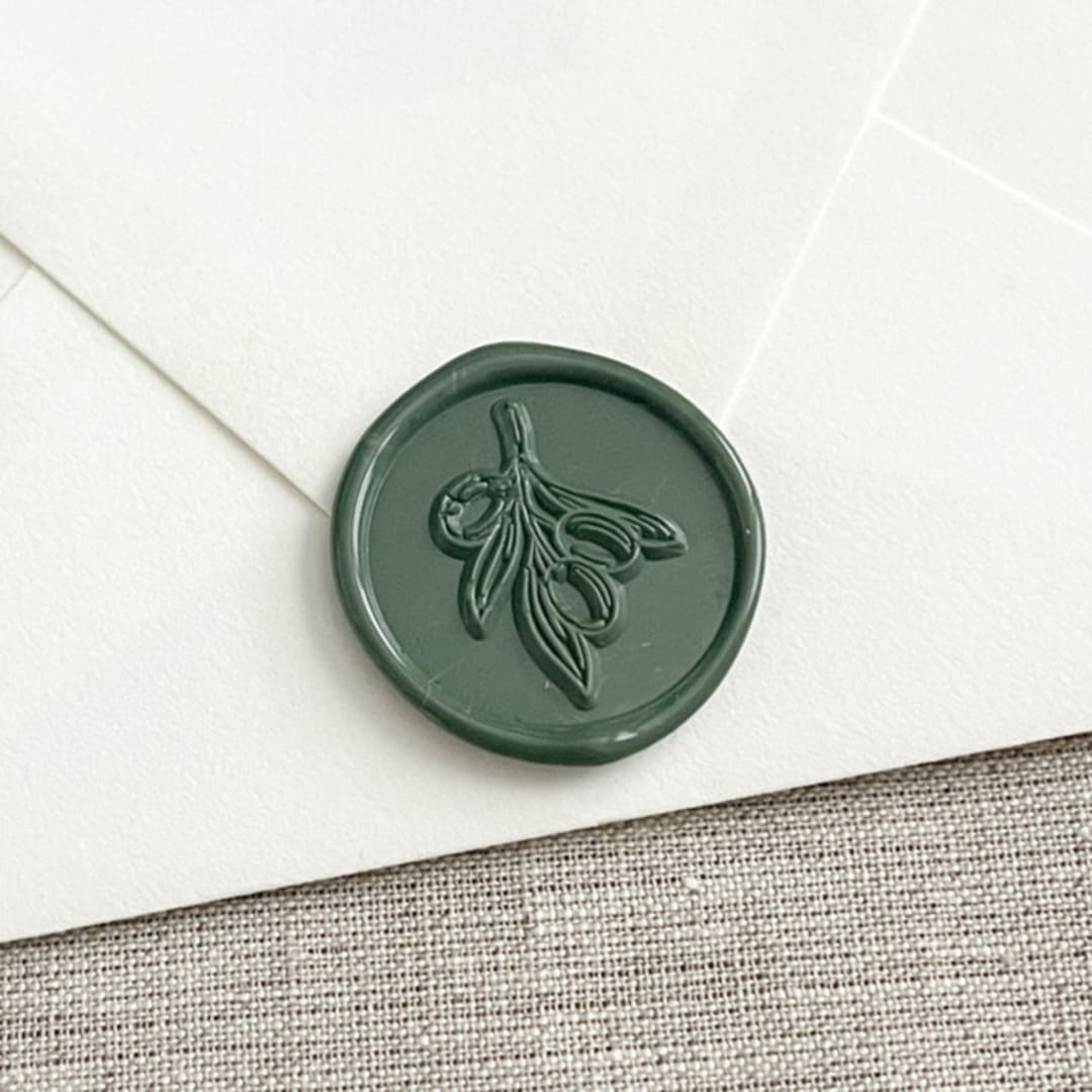 "Olive branch self-adhesive wax seal in olive green | Set of 10" - Wax Seals in green by Maria Ferrer G.
