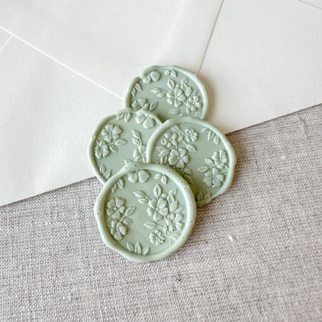 "Sage Green floral pattern 3D wax seal stickers | Set of 10" - Wax Seals in green by Maria Ferrer G.