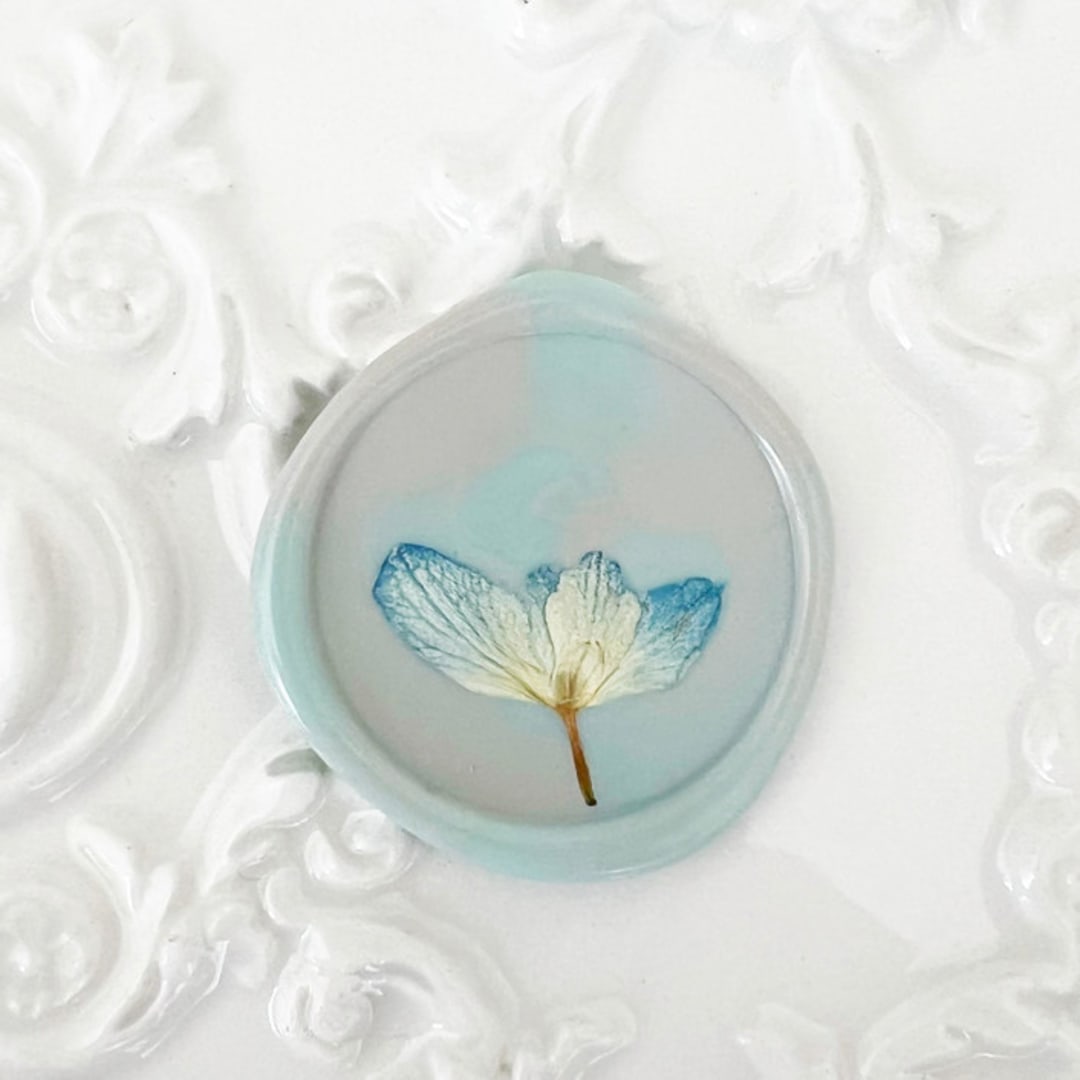 "Blue Hydrangea Wax Seal in Seafoam Linen Marble | Pack of 10" - Wax Seals in blue by Caitlin Home