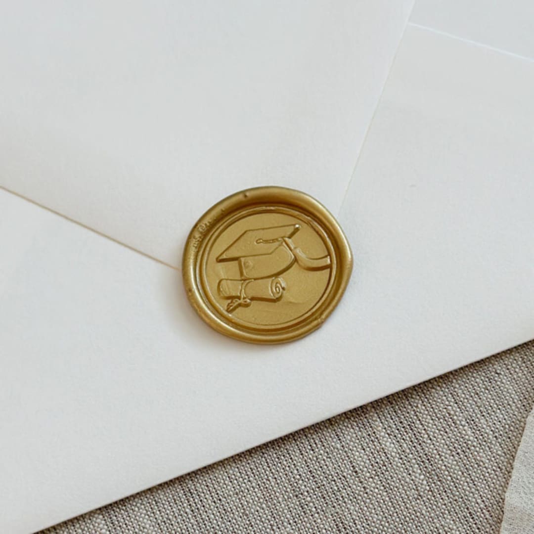 "Classic gold graduation wax seal stickers | Set of 10" - Wax Seals in gold by Maria Ferrer G.