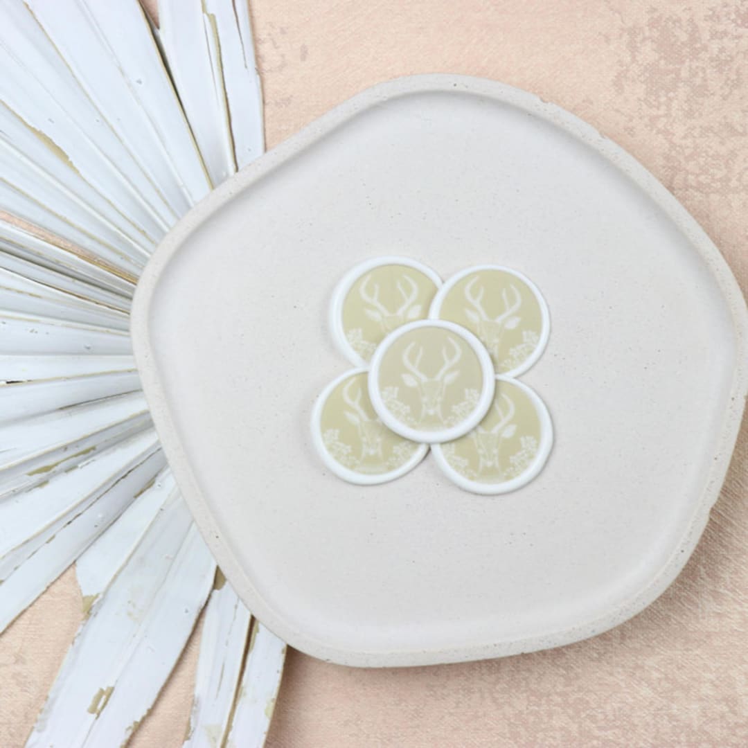 "Yellow Floral Deer Wax Seals for Holiday Cards | Set of 25" - Wax Seals in yellow by Clove and Cedar Design