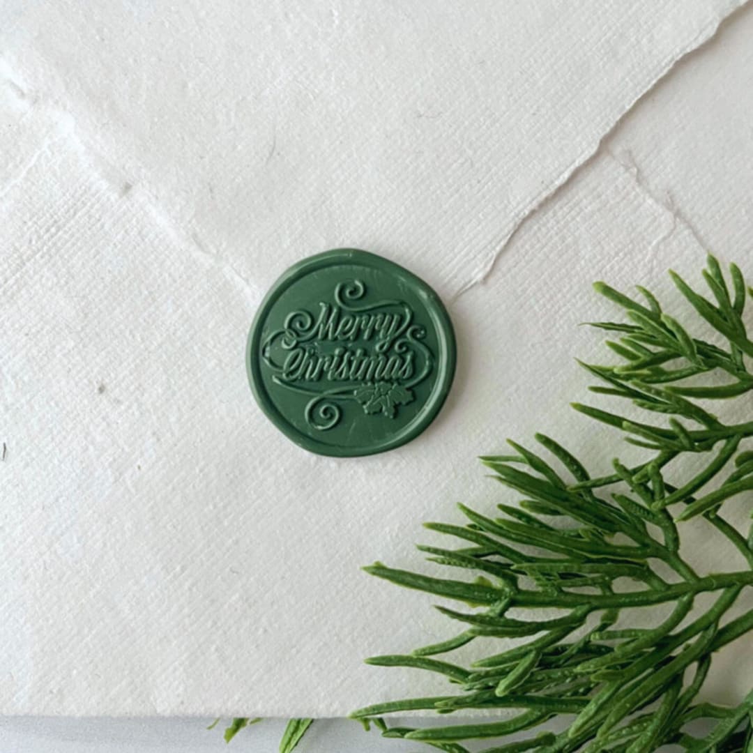 "Merry Christmas Green Wax Seal - set of 10" - Wax Seals in green by Honey Silks Co