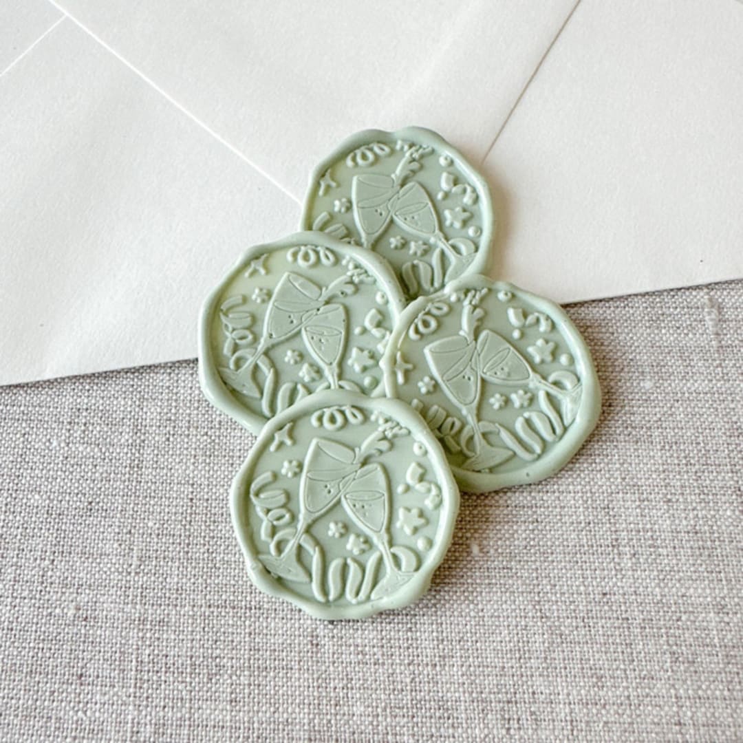 "Sage Green celebration wax seal sticker - Champagne toast | Set of 10" - Wax Seals in green by Maria Ferrer G.